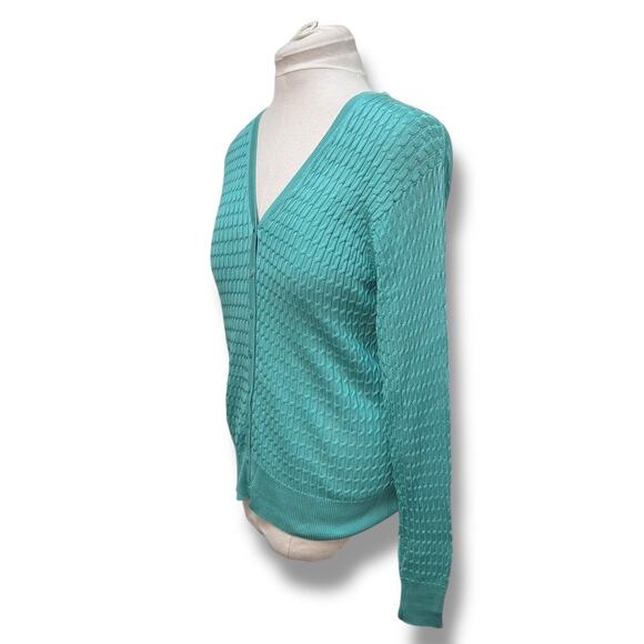 Evelyn & Arthur Women’s V Neck, Button Down Silk Sweater Cardigan, Green, size L - Picture 3 of 10
